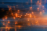 wave with digital internet network background illustration