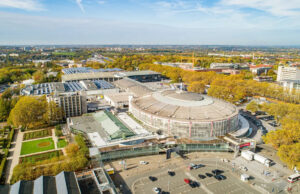 Luftaufnahme der Westfalenhalle (Foto: Westfalenhallen Unternehmensgruppe GmbH/Quadroguys GmbH)