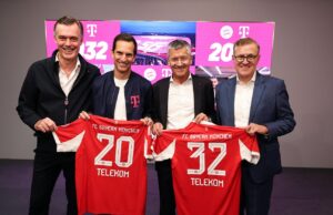Telekom und FC Bayern verlängern Hauptpartnerschaft bis 2032 Michael Hagspihl, Rodrigo Diehl, Herbert Hainer und Jan-Christian Dreesen (von links, Foto: Deutsche Telekom)