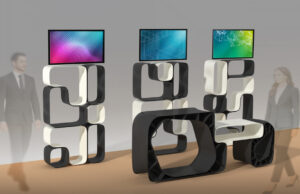 Fraunhofer mit selbstgedrucktem Messestand bei der Formnext Rendering des Fraunhofer-IWU-Messestands für die Formnext (Foto: Fraunhofer IWU/Constanze Kuring)