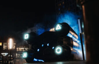 Ultra OOH inszeniert PlayStation-Raumschiff in Berlin Das PlayStation-Raumschiff am Ravelinplatz (Foto: Sony Interactive Entertainment Europe)