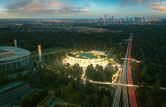 Ausschreibungen für Frankfurts neue Multifunktionsarena gestartet Visualisierung einer Multifunktionsarena im direkten Umfeld des Frankfurter Waldstadions (Foto: AS+P Albert Speer + Partner/HHVision)