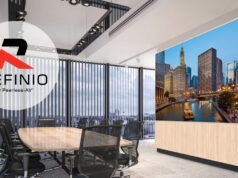 Meeting-Komplettlösung: Die Peerless-AV Refinio Media Wall Visual zur neuen Refinio Media Wall (Foto: Peerless-AV)