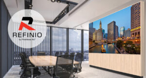 Meeting-Komplettlösung: Die Peerless-AV Refinio Media Wall Visual zur neuen Refinio Media Wall (Foto: Peerless-AV)