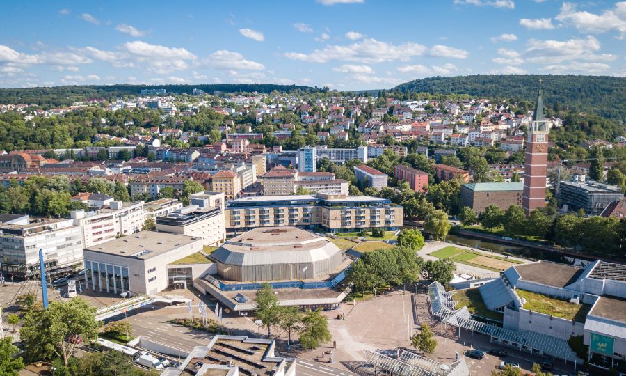 CongressCentrum Pforzheim CCP Luftansicht mit Waisenhausplatz - Foto Samsony